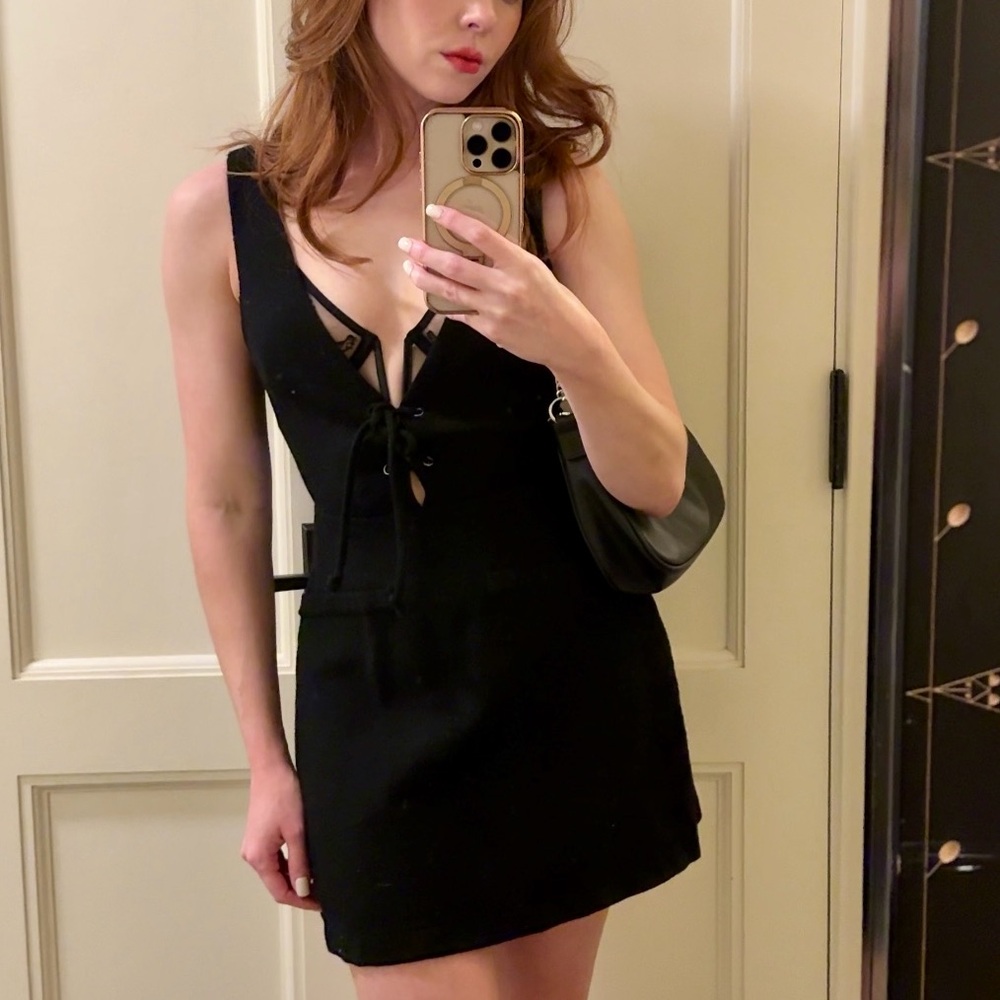 Reformation Black Lace-Up Mini Dress